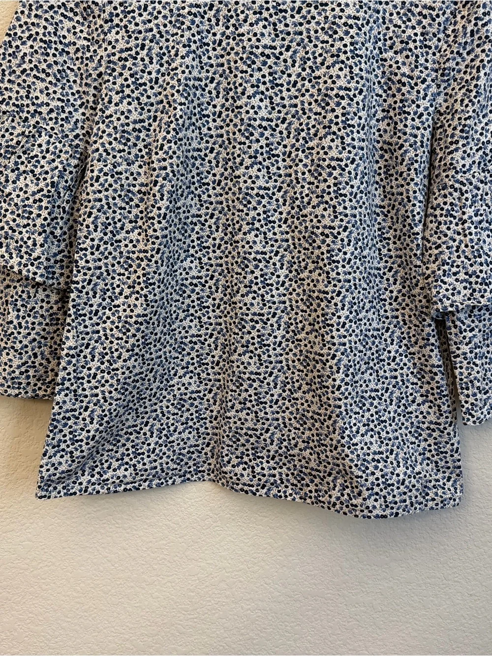 J. Crew Blue and White Ditsy floral Tiered Bell Sleeve Blouse Sz 8
